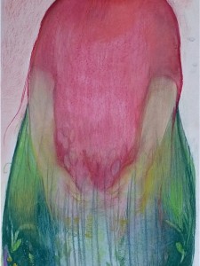 Rode vrouw, 2014, 150x50, soft en oliepastel